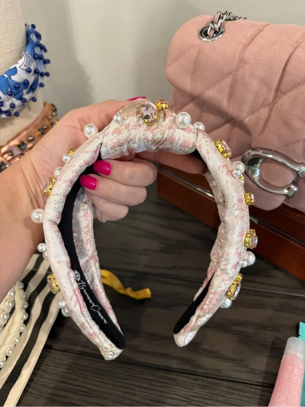 Brianna Cannon Pink Pearl Braided Headband